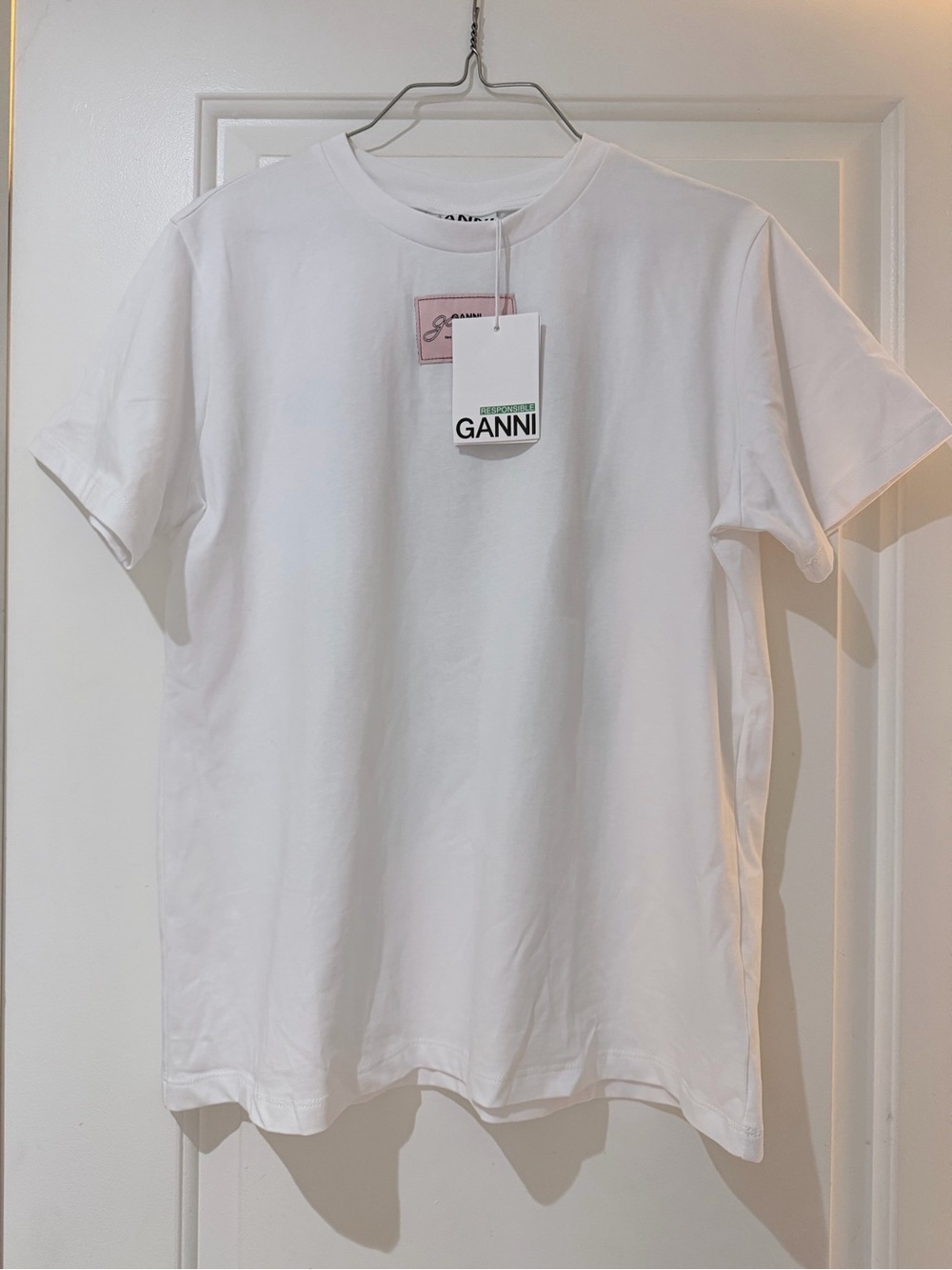 Ganni White Short-Sleeve Crewneck T-Shirt